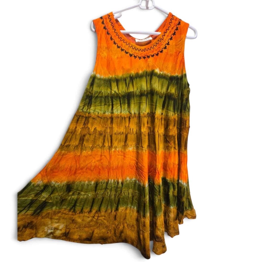 Sleeveless Boho Tie-Dye Handkerchief Hem Dress One Size
